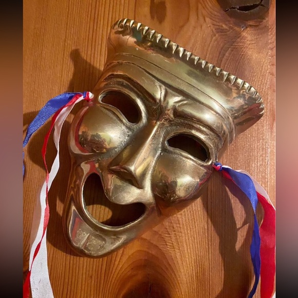 Tragic Comedy Brass Ribbon Mask Trio Wall Hanging Decor - Picture 4 of 4